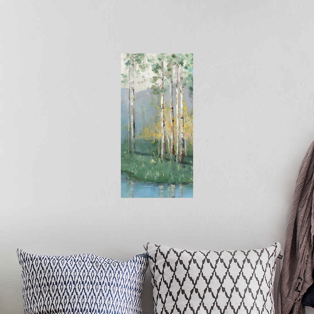 A bohemian room featuring Birch Reflections IV