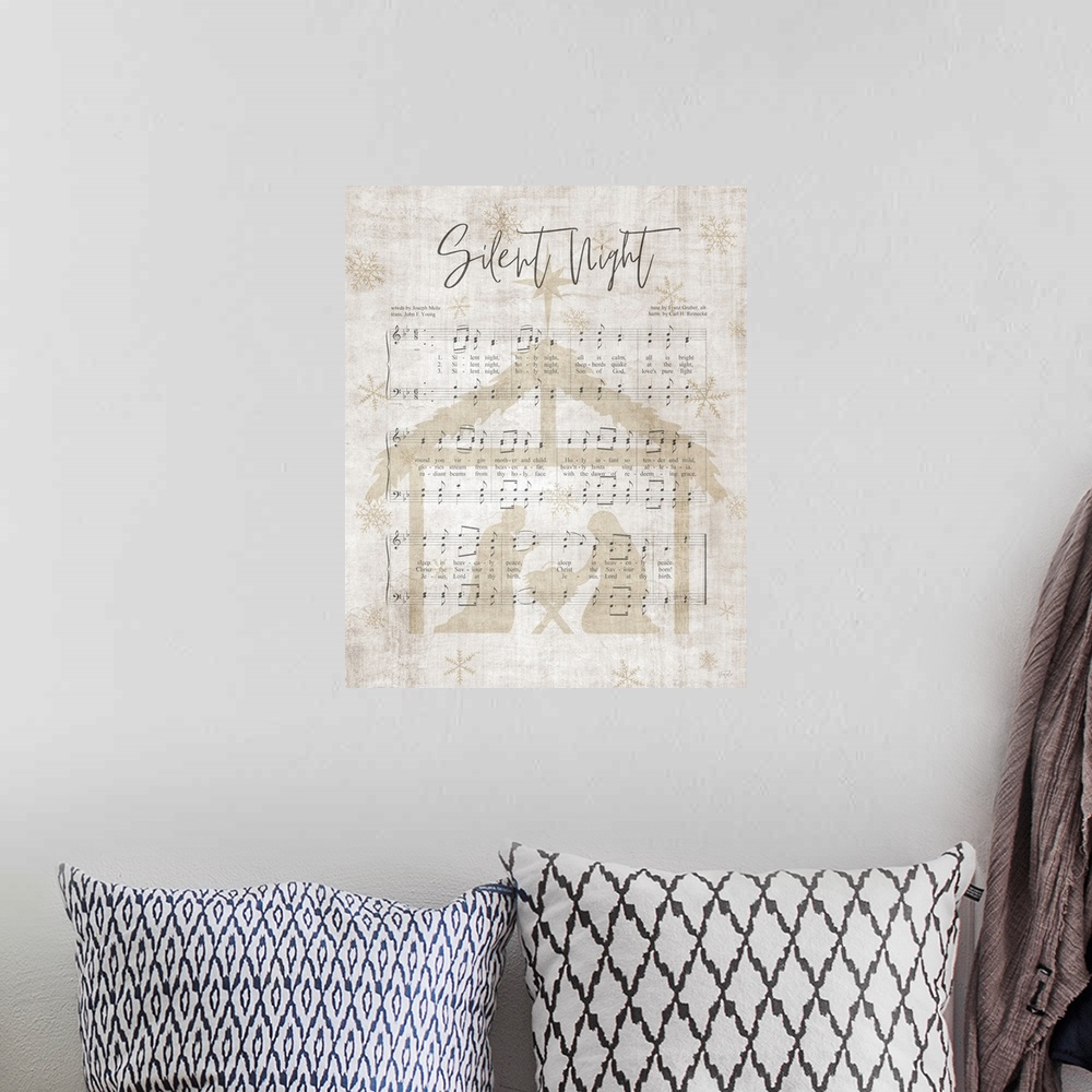 A bohemian room featuring Silent Night Song Sheet
