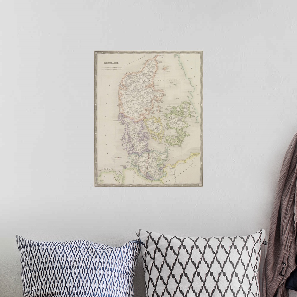 A bohemian room featuring Antique map of Denmark
