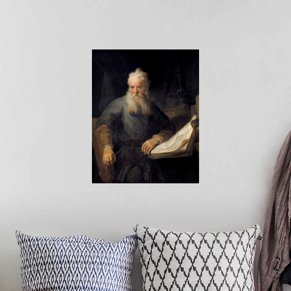 A bohemian room featuring Apostle Paul, 1635, by Rembrandt van Rijn (1606-1669), oil on canvas, 135x111 cm Vienna, Kunsthis...