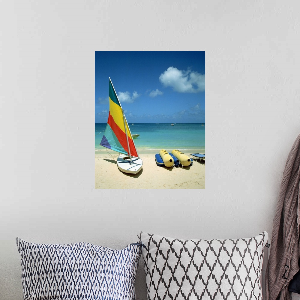 A bohemian room featuring Beached watercraft on Dickenson Bay, Antigua