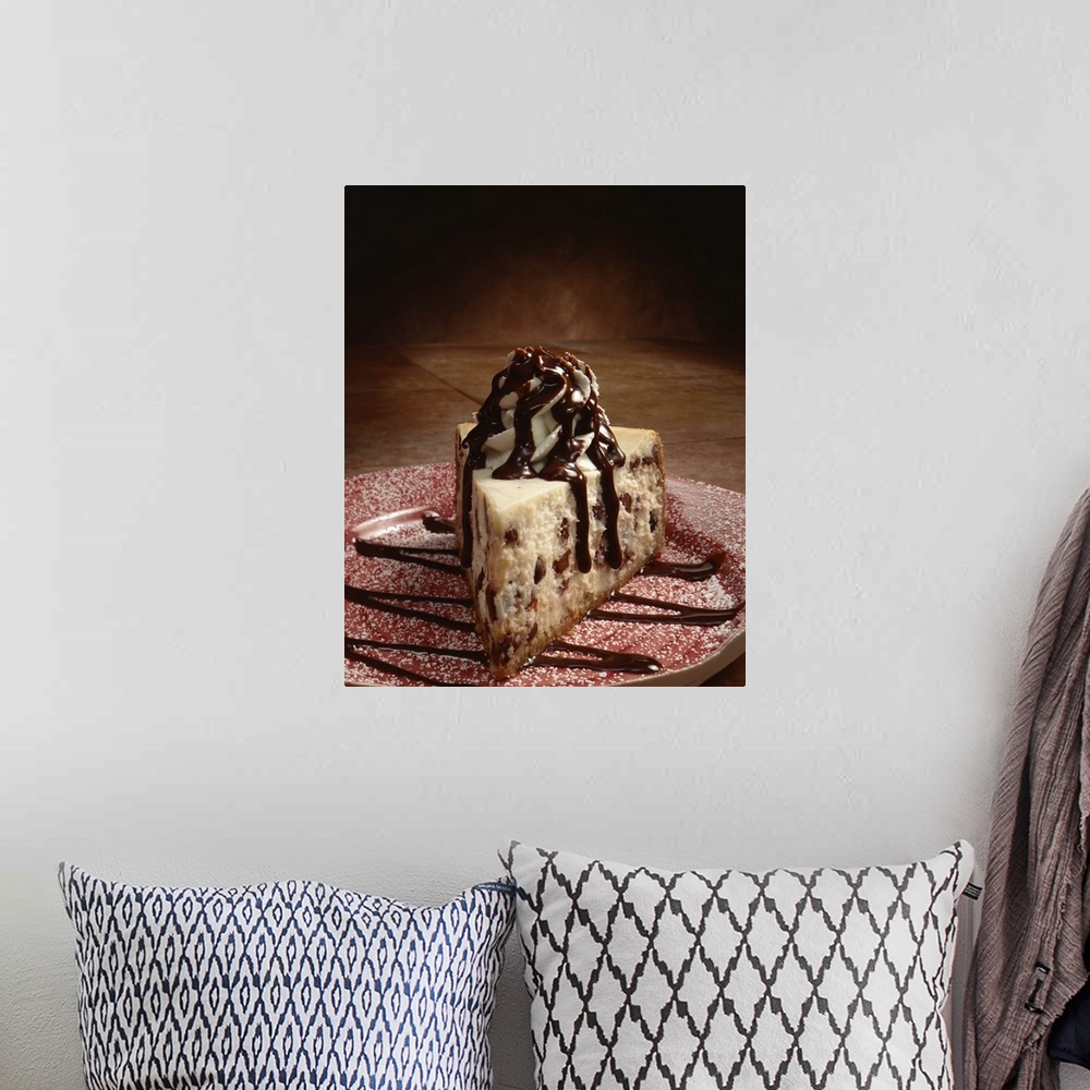 A bohemian room featuring Chocolate chip cheesecake
