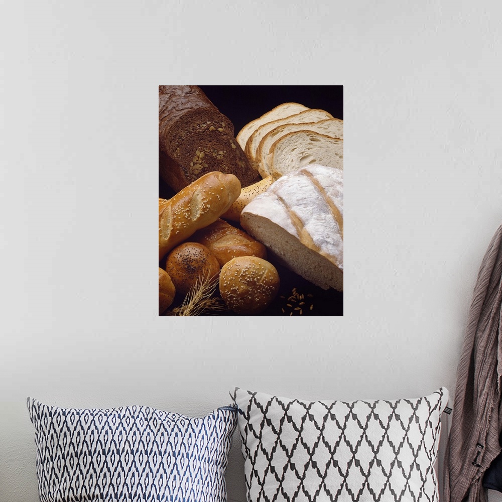 A bohemian room featuring Different types of artisan bread
