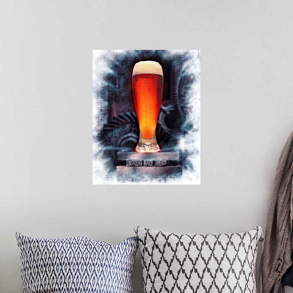 A bohemian room featuring Glass of beer