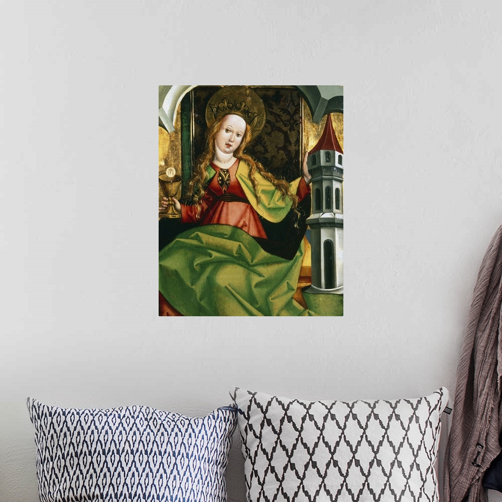 A bohemian room featuring Painting depicting St. Barbara