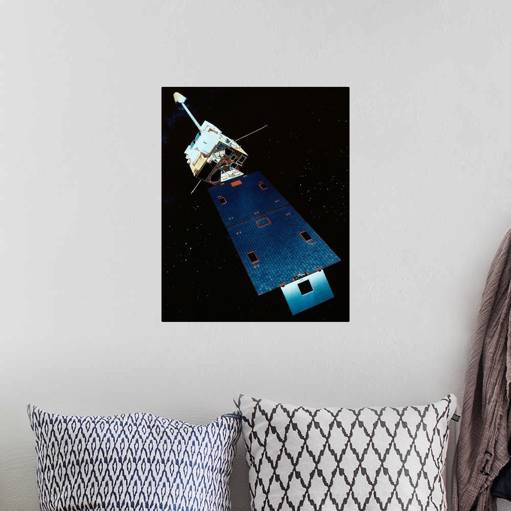 A bohemian room featuring Painting of a Weather Satellite