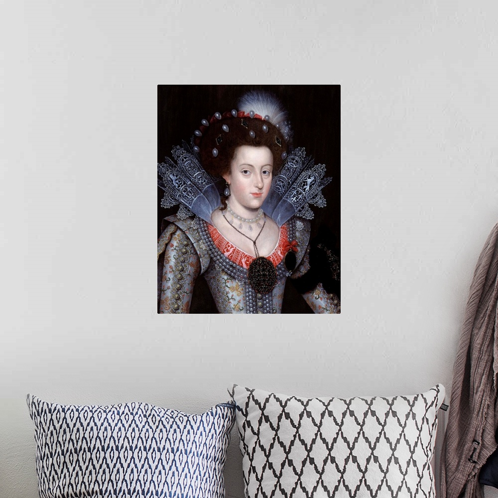 A bohemian room featuring Portrait of Elizabeth Stuart, Queen of Bohemia (called the Winter Queen) by an unknown artist, 16...