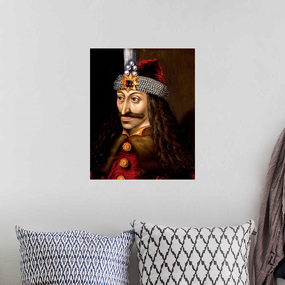 A bohemian room featuring Portrait of Vlad III the Impaler, or Dracula (1431-1476) who was inspired Bram Stoker's novel Dra...