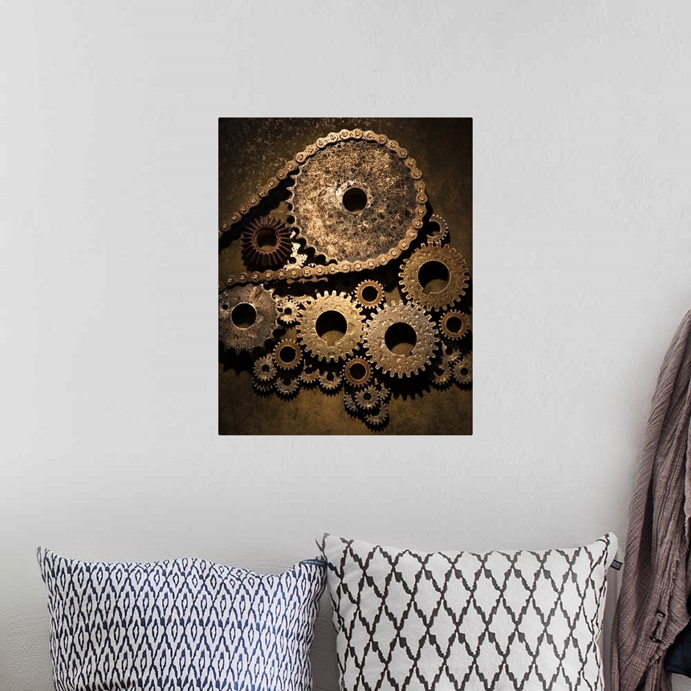 A bohemian room featuring Pulley and assortment of gears