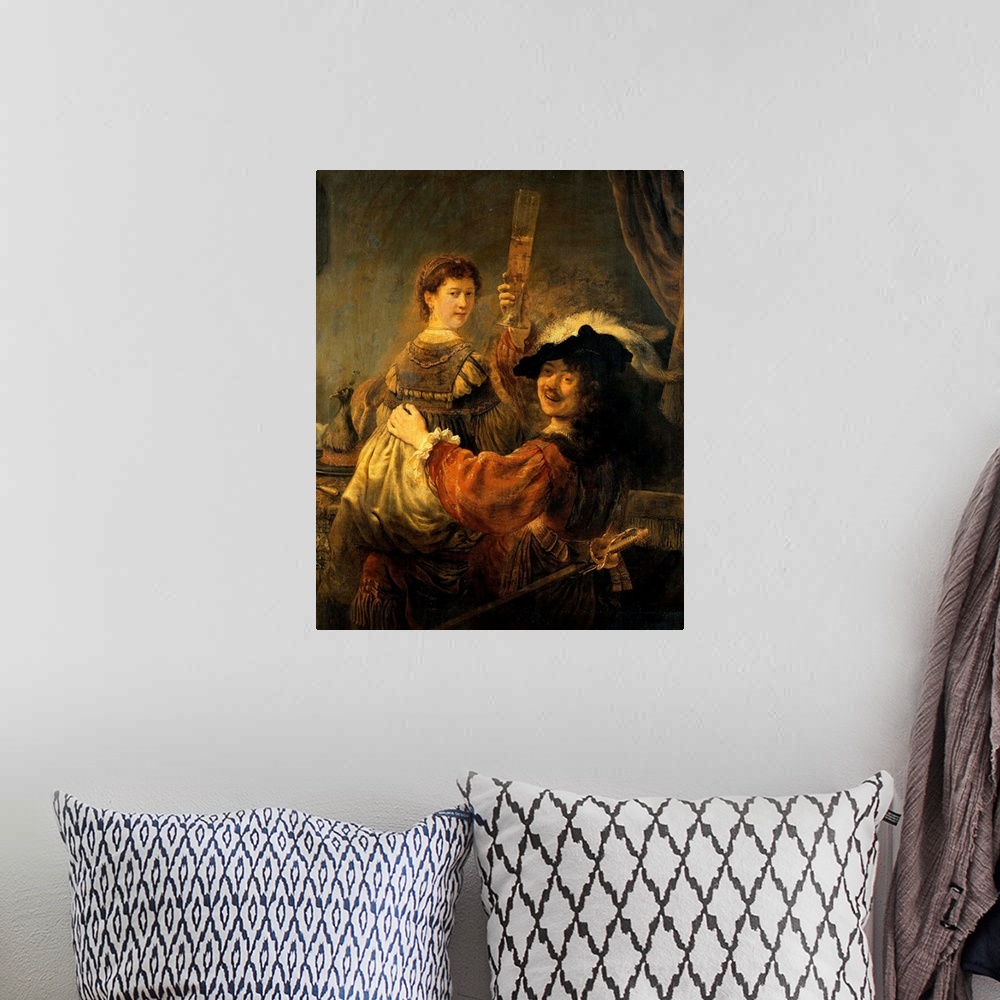 A bohemian room featuring Rembrandt (Dutch, 16061669), Rembrandt and Saskia in the Parable of the Prodigal Son., c. 1635, o...