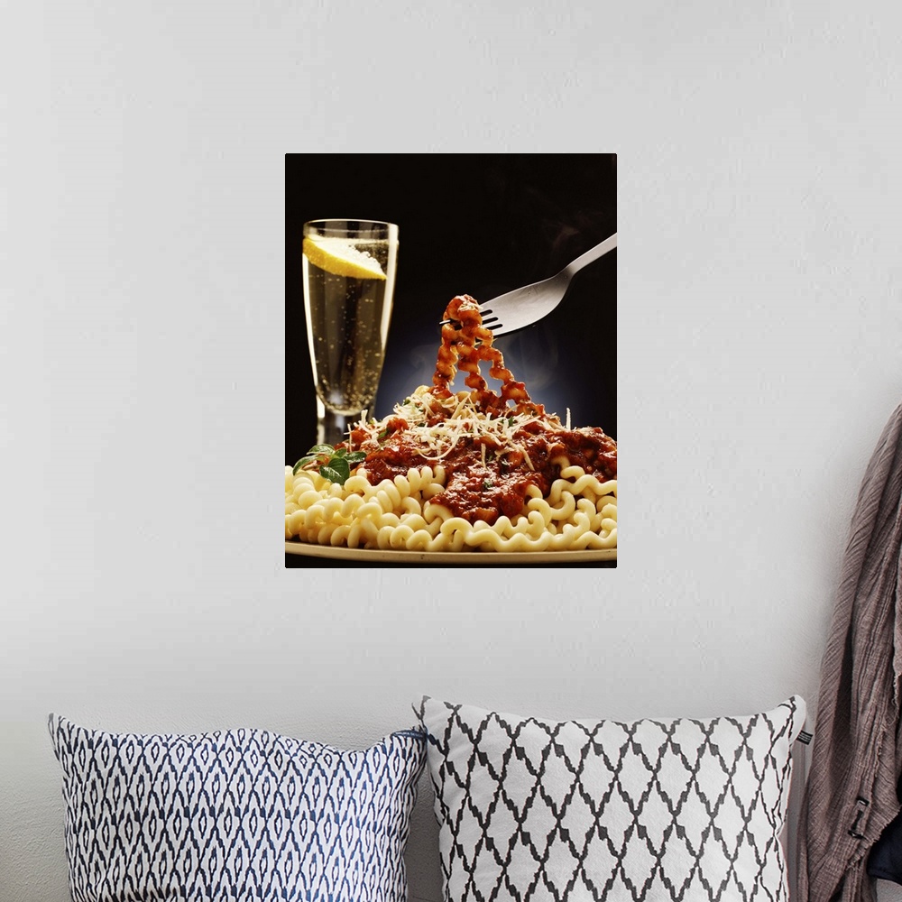 A bohemian room featuring Spiral pasta with tomato sauce