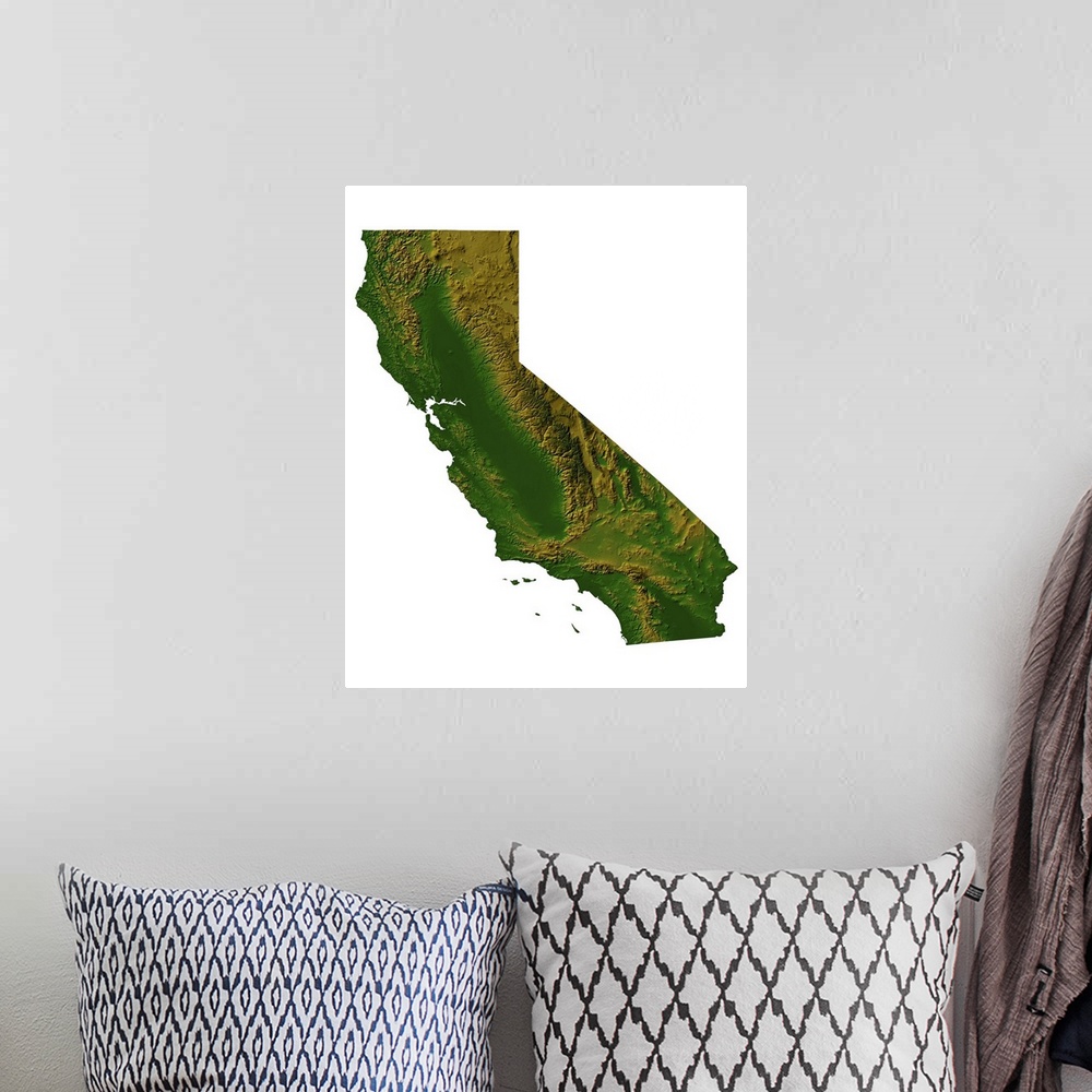A bohemian room featuring Topographic map of California
