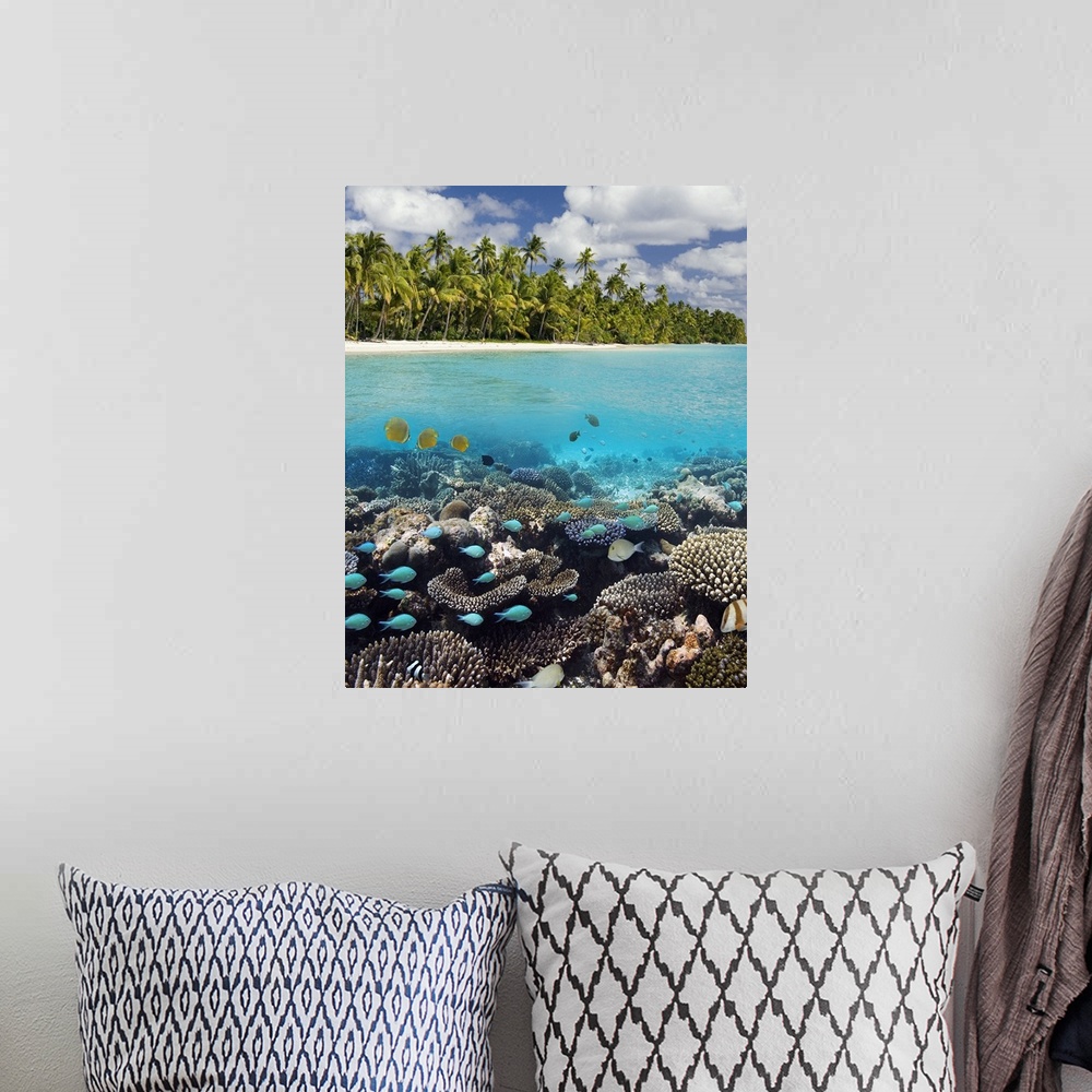 A bohemian room featuring Tropical Lagoon in South Ari Atoll in the Maldives in the Indian Ocean (digital composite).