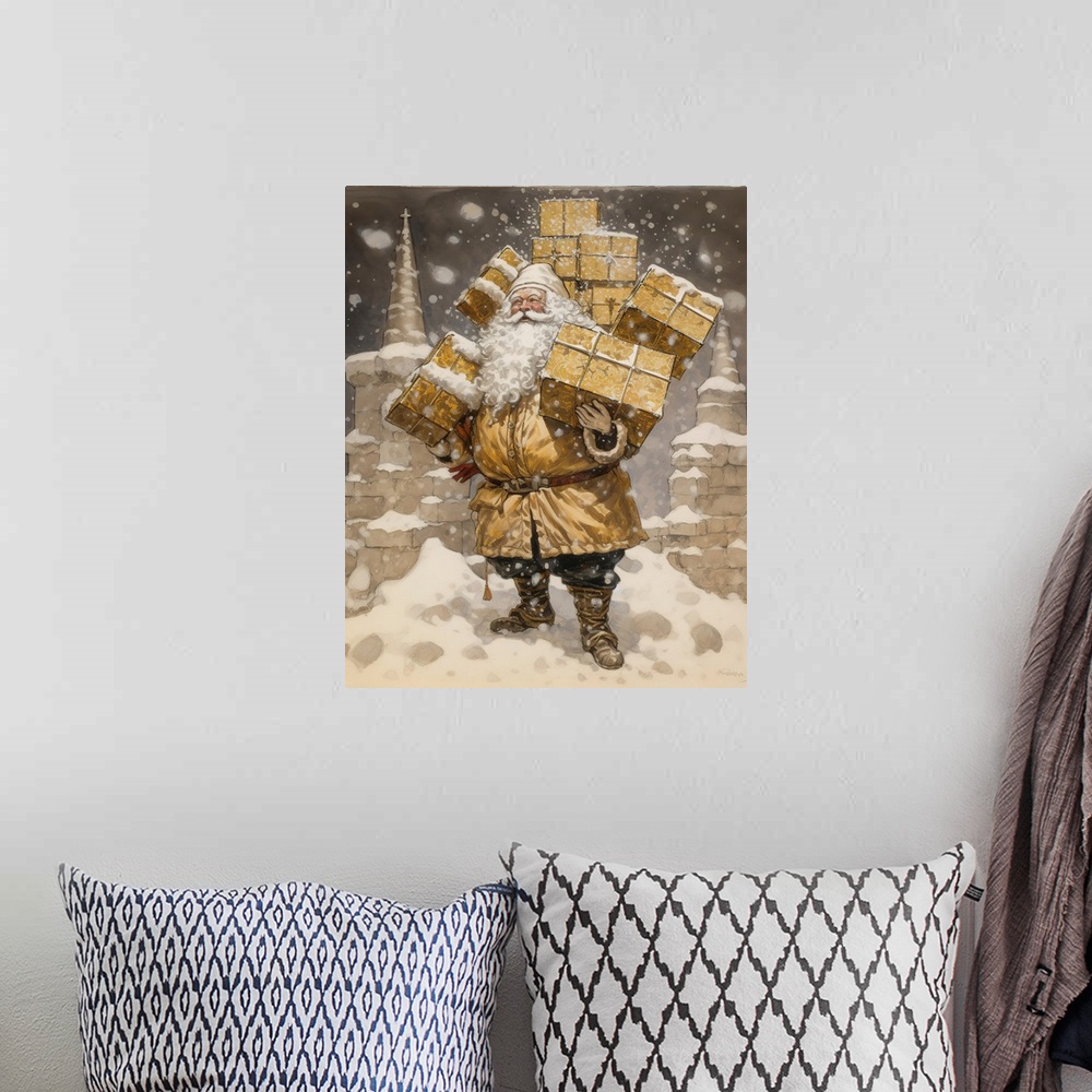 A bohemian room featuring Santa With Gifts Golden