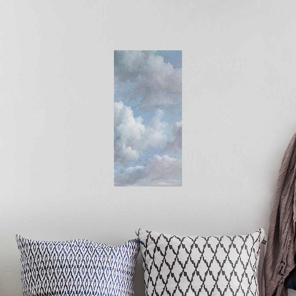A bohemian room featuring A majestic sky filled with ethereal clouds in pastel tints.