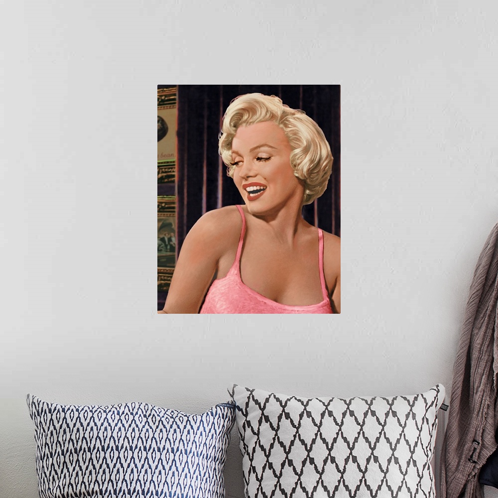 A bohemian room featuring Digital fine art image of Marilyn Monroe while she looks elegantly over her shoulder.