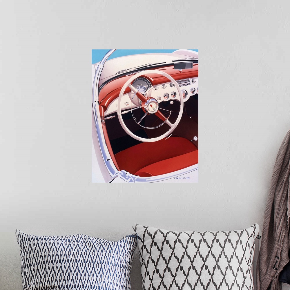 A bohemian room featuring Digital fine art image takes a close up view of a classic car's steering wheel by world renowned ...