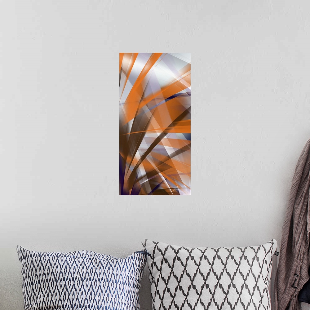 A bohemian room featuring An abstract Bird of Paradise panel.