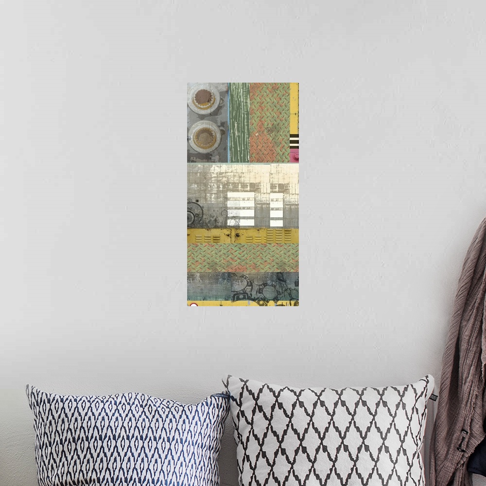 A bohemian room featuring This one was fun to make. Many metal photos were used to create this urban industrial collage. Pe...