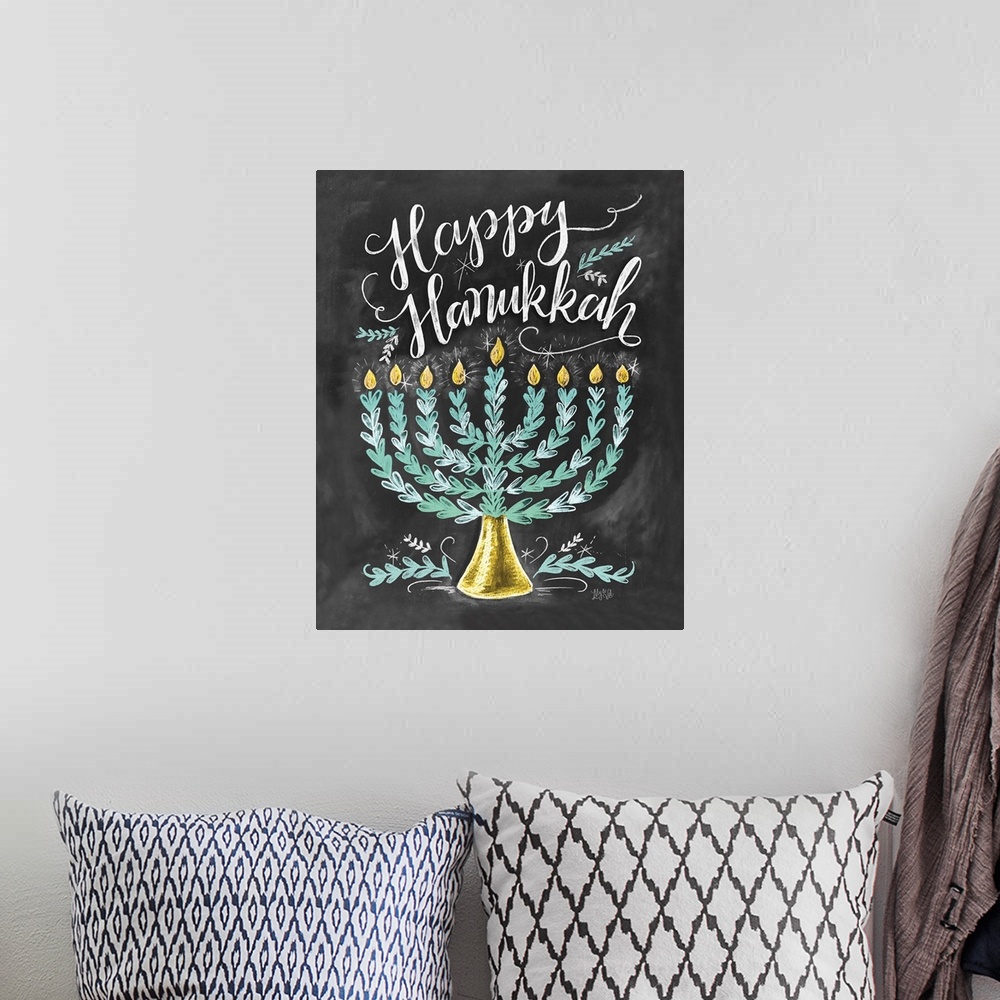 A bohemian room featuring Happy Hanukkah