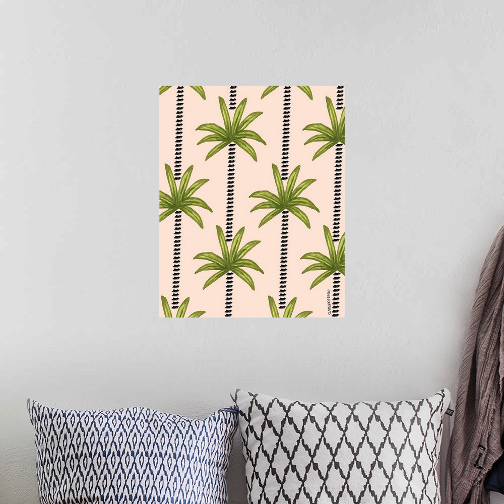 A bohemian room featuring Lash Palm Trees