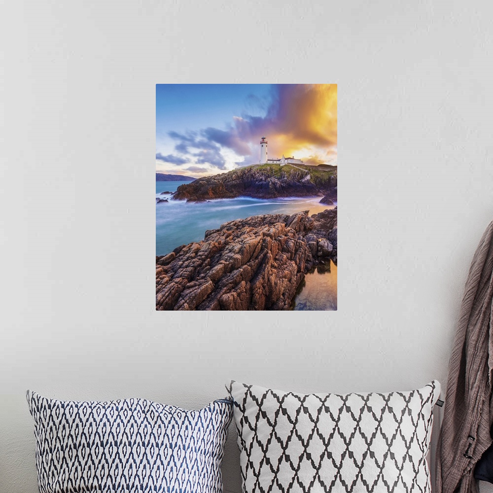 A bohemian room featuring Ireland, Co. Donegal, Fanad, Fanad lighthouse at dusk. County DOnegal, Donegal, Ireland.
