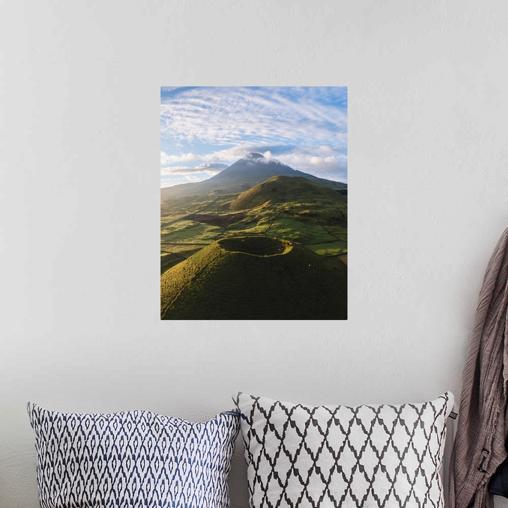 A bohemian room featuring Pico island, Azores, Portugal. Mount Pico and surrounding landscape, the highest mountain of Port...