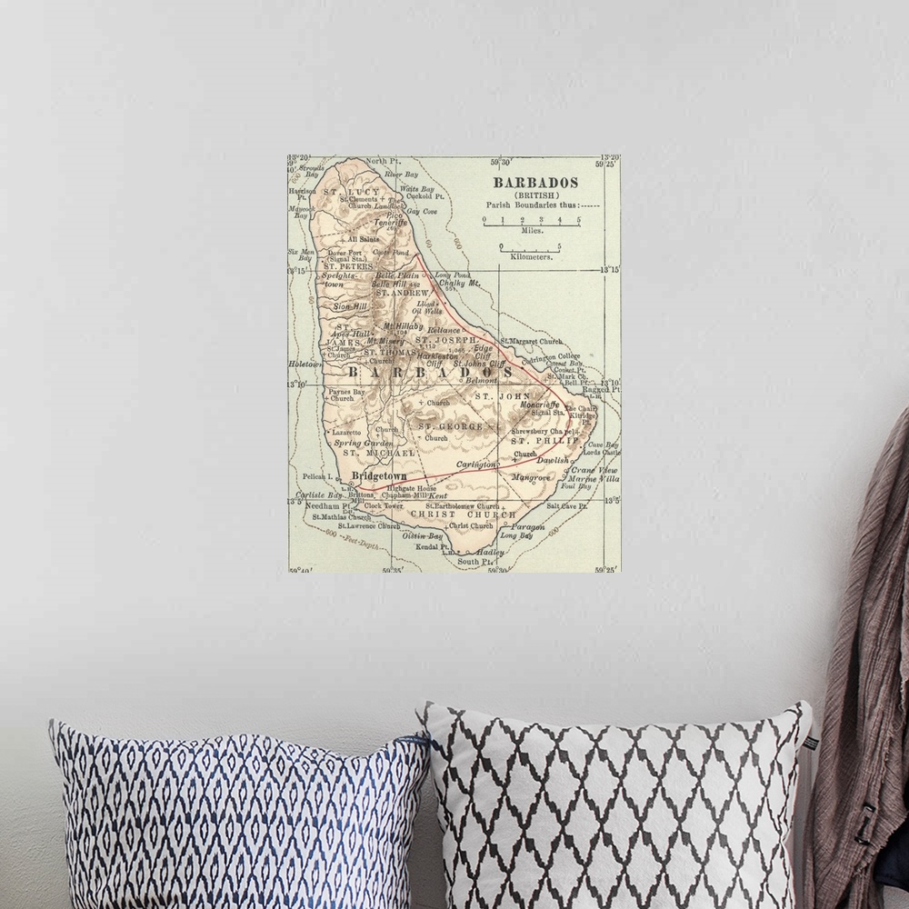 A bohemian room featuring Barbados - Vintage Map