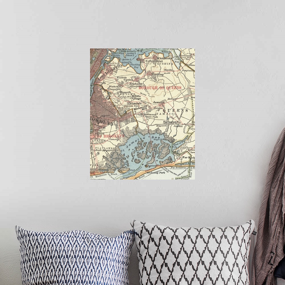 A bohemian room featuring Queens - Vintage Map