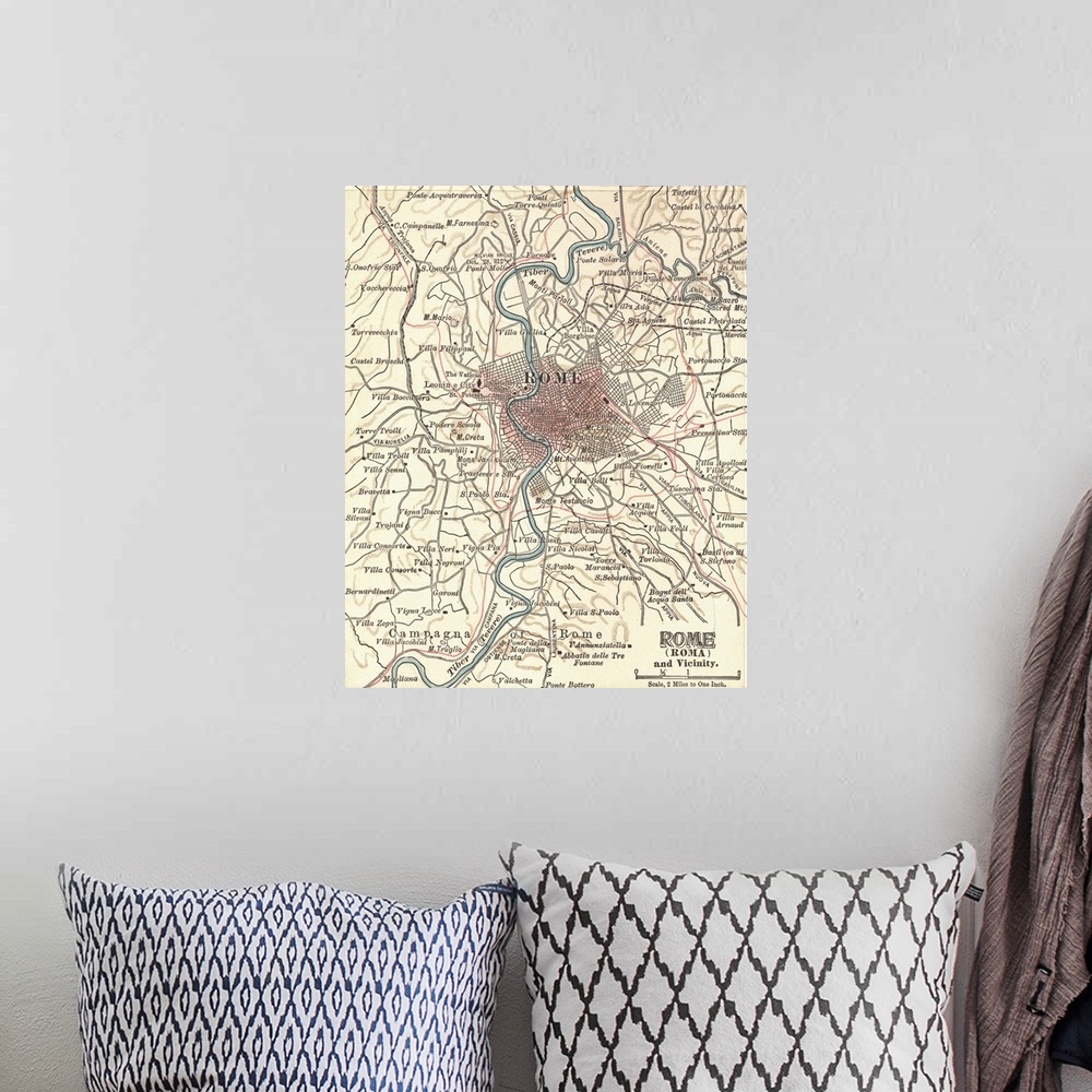 A bohemian room featuring Rome - Vintage Map