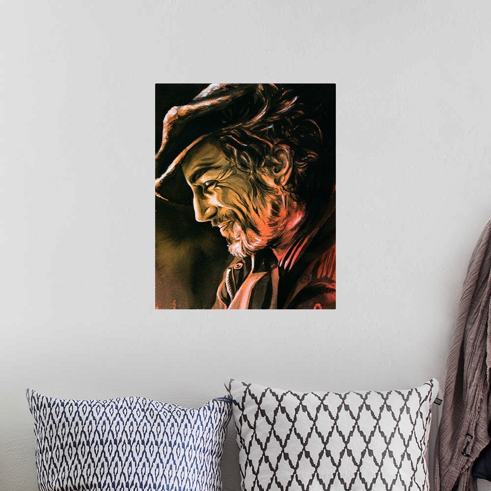 A bohemian room featuring Watercolor portrait of Daniel Day-Lewis.