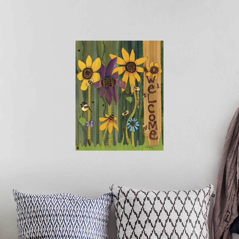 A bohemian room featuring Flower garden with the word welcome
