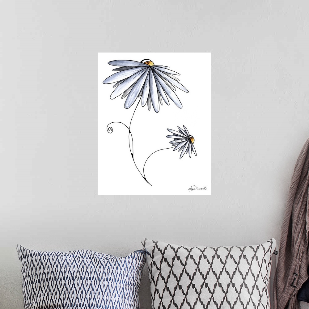A bohemian room featuring Illustration of two flowers with several petals on a plain white background.