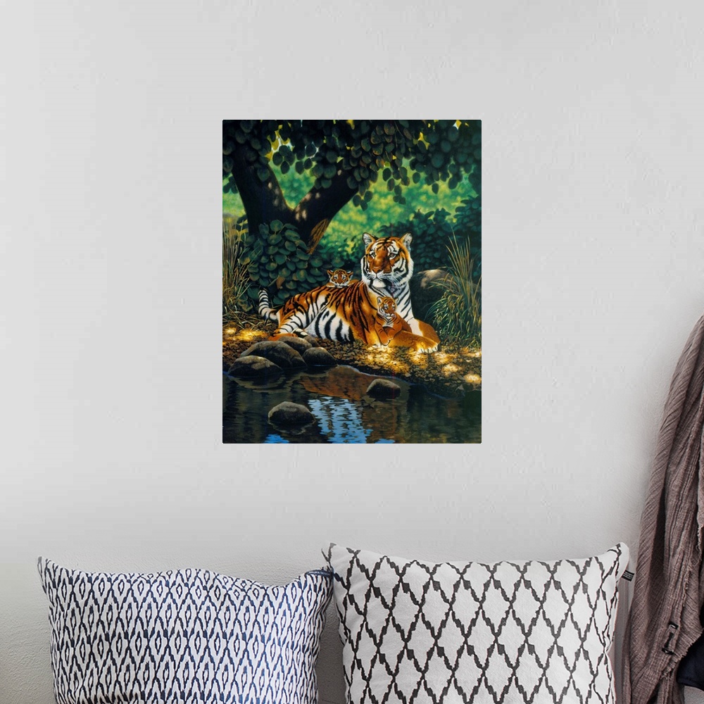 A bohemian room featuring Tiger With Cubs