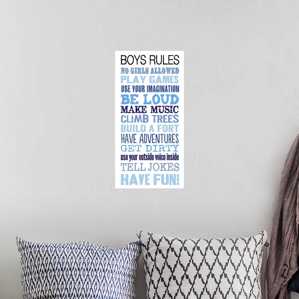 A bohemian room featuring Boys Rules
