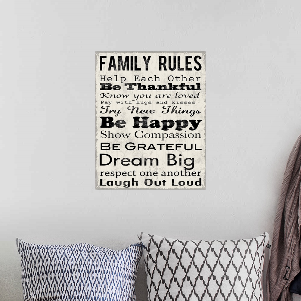 A bohemian room featuring Family Rules Thankful