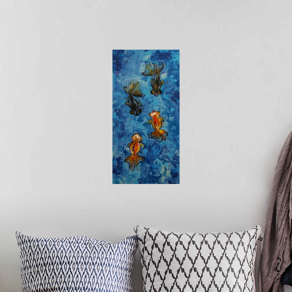 A bohemian room featuring Butterfly Tail Goldfish
