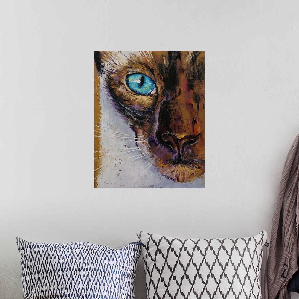 A bohemian room featuring Siamese Cat Painting