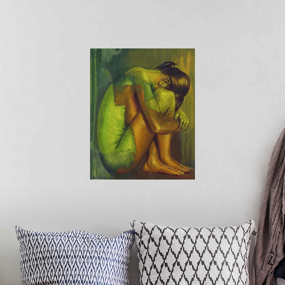 A bohemian room featuring Warmth emanates from this superb figure study by Aricadia, yet shades of green envelop her, creep...