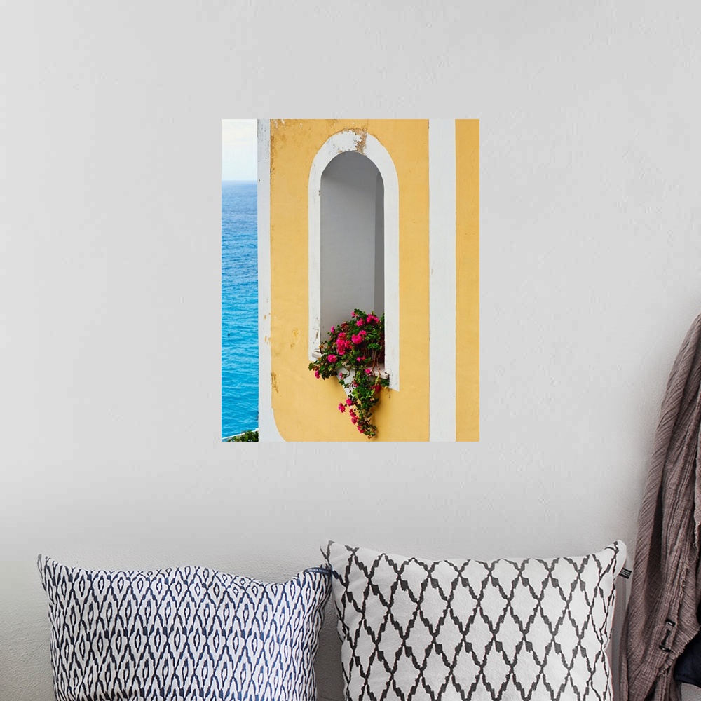 A bohemian room featuring Flower in window at Seaside, Positano, Campania, Italy.