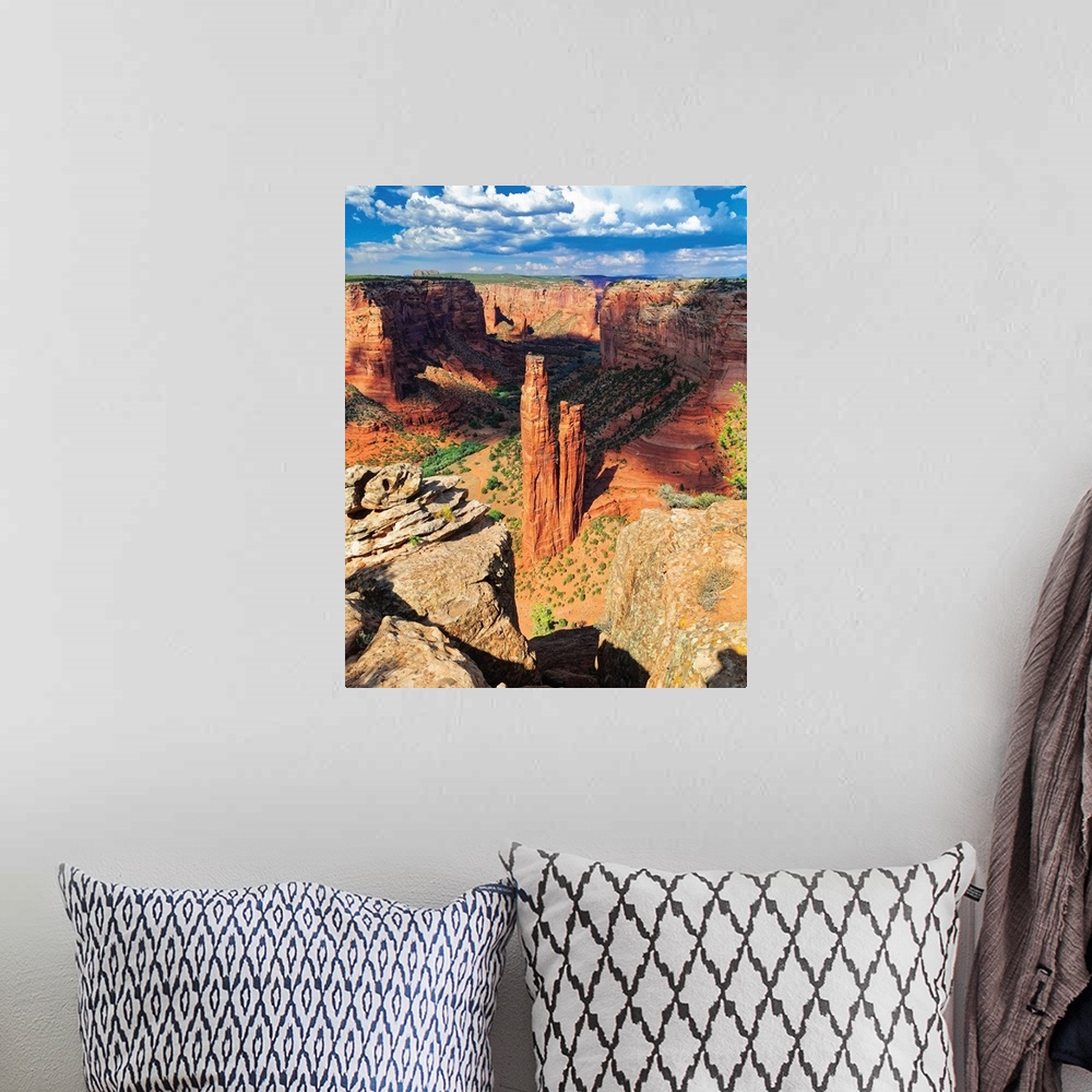 A bohemian room featuring High angle view of Canyon Dechelly at Spider Rock, Arizona.