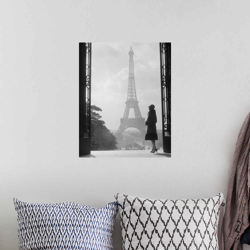 A bohemian room featuring 1920's Anonymous Silhouetted Woman Standing In Profile In The Trocadero Across The Seine From The...