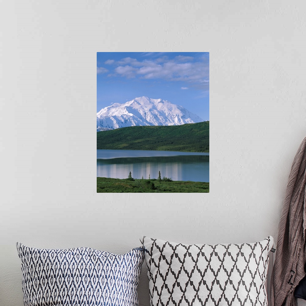A bohemian room featuring Alaska, Mount McKinley, Wonder Lake, Panoramic view of the mountain and lake