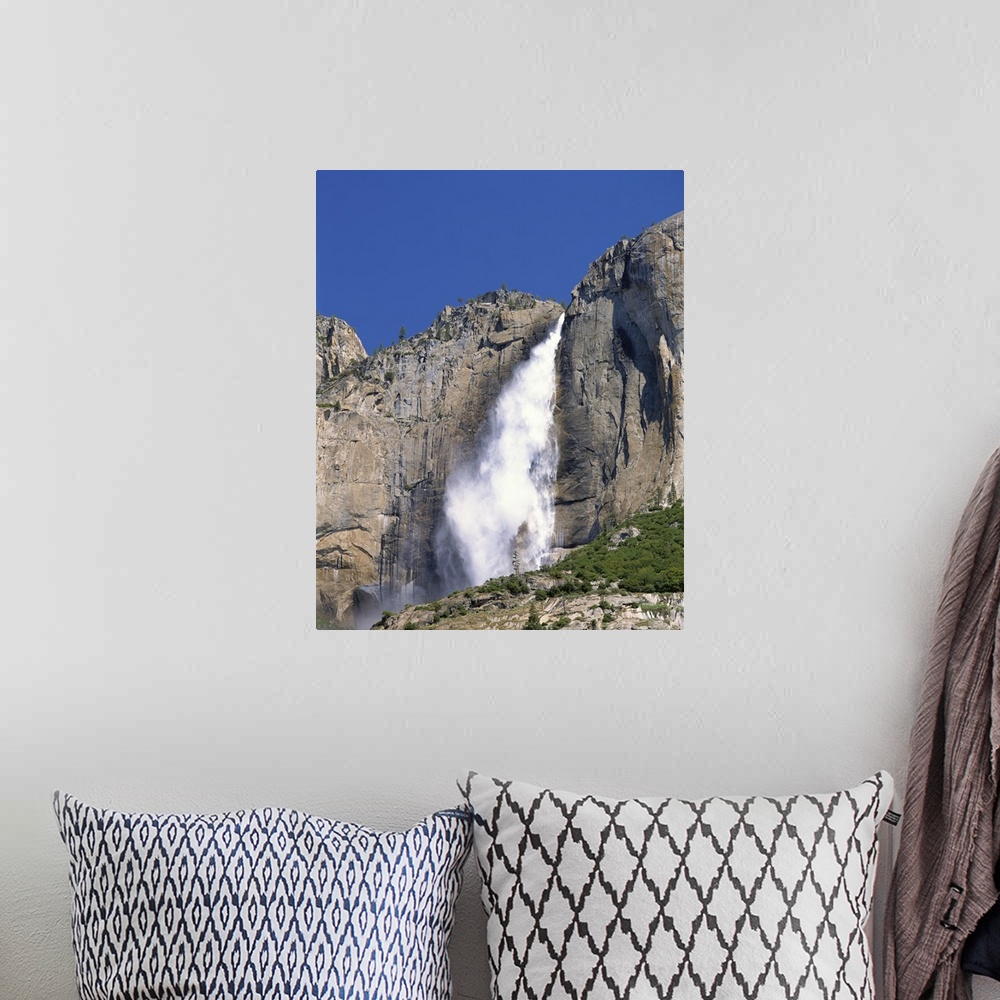 A bohemian room featuring California, Yosemite National Park, Low angle view of a waterfall falling from the mountain