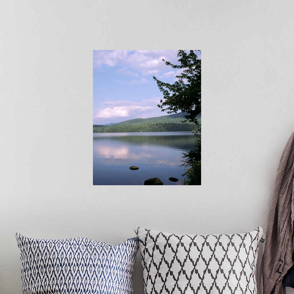 A bohemian room featuring New York, Adirondack State Park, Adirondack Mountains, Reflection of clouds in Franklin Falls pond