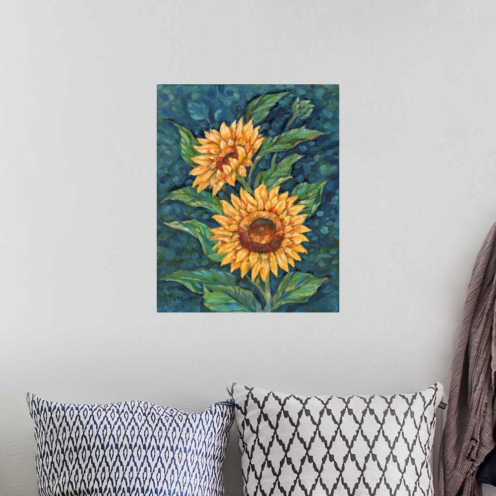 A bohemian room featuring Impressions Of Sunflowers III