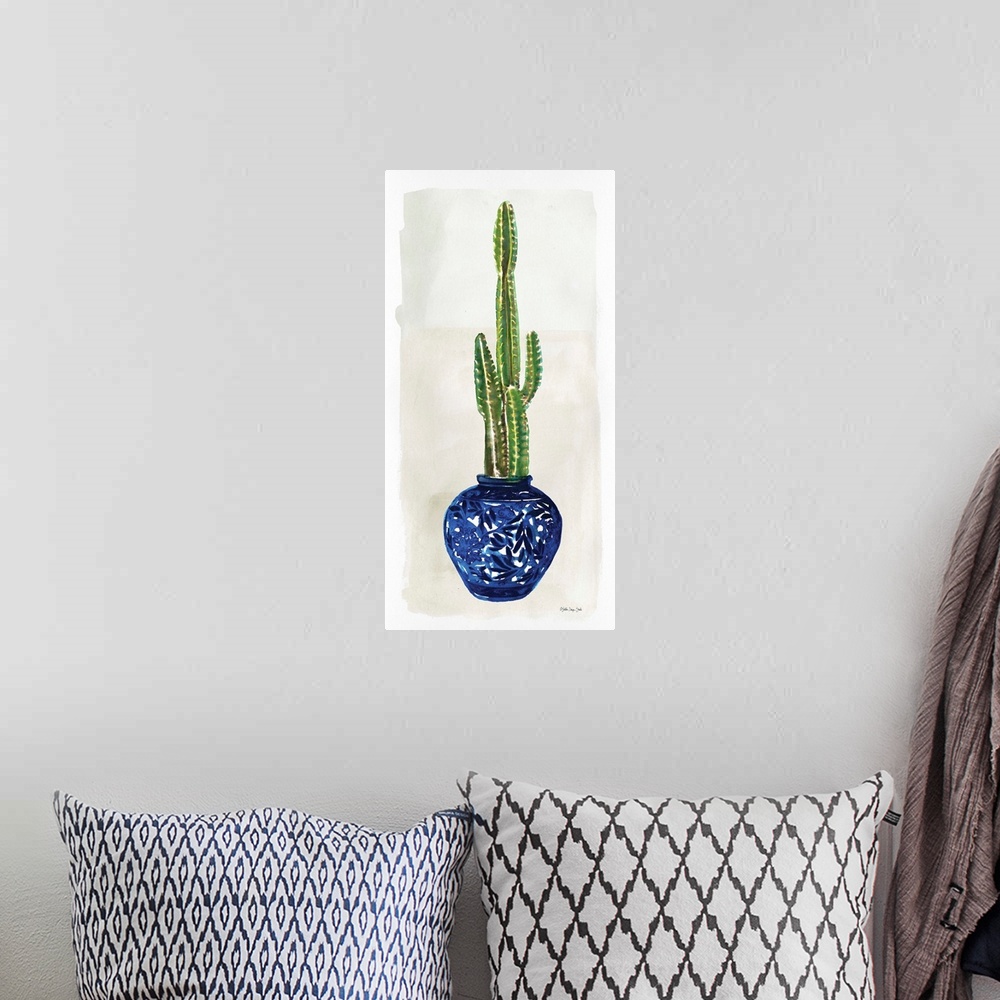 A bohemian room featuring Cacti in Blue Pot 1