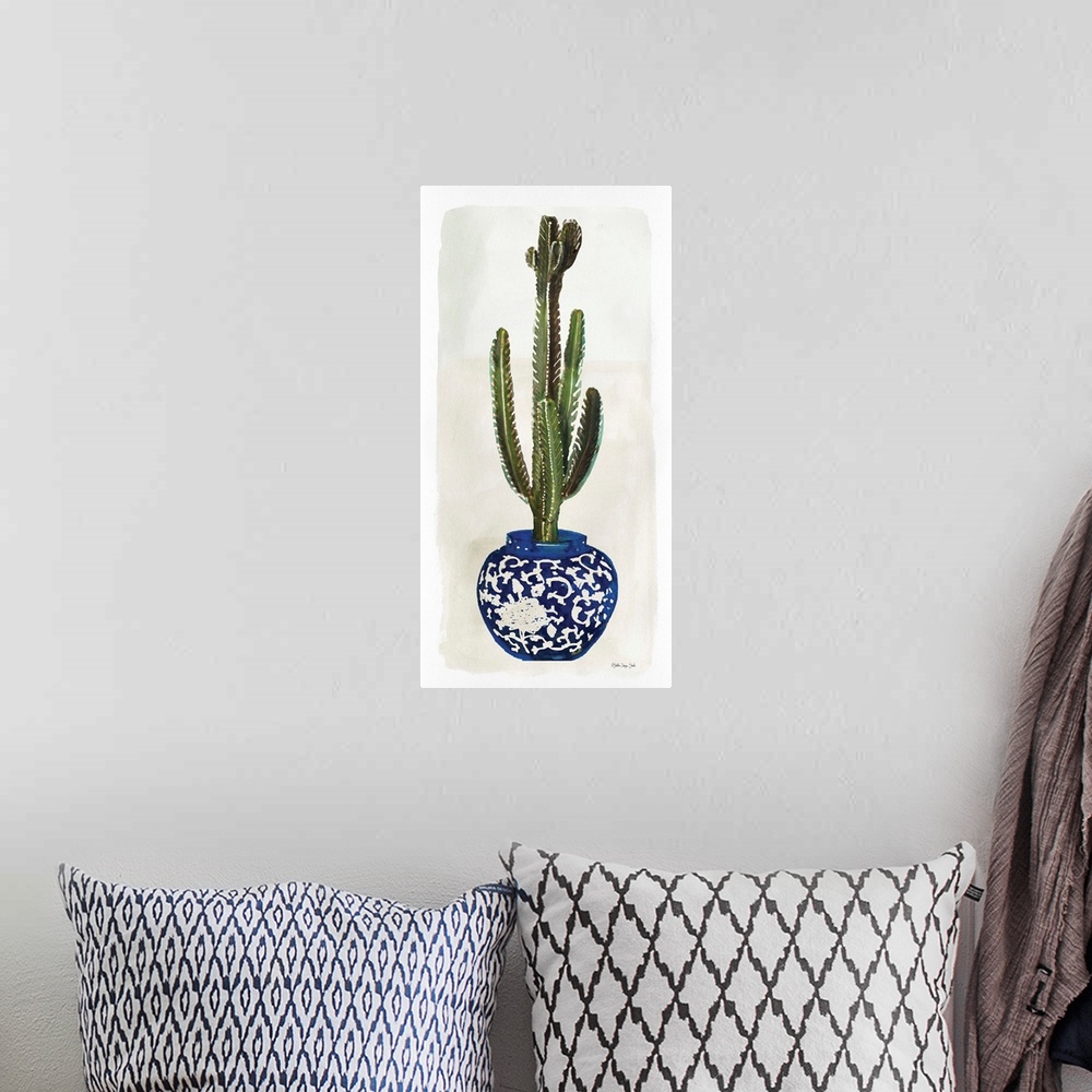 A bohemian room featuring Cacti in Blue Pot 2