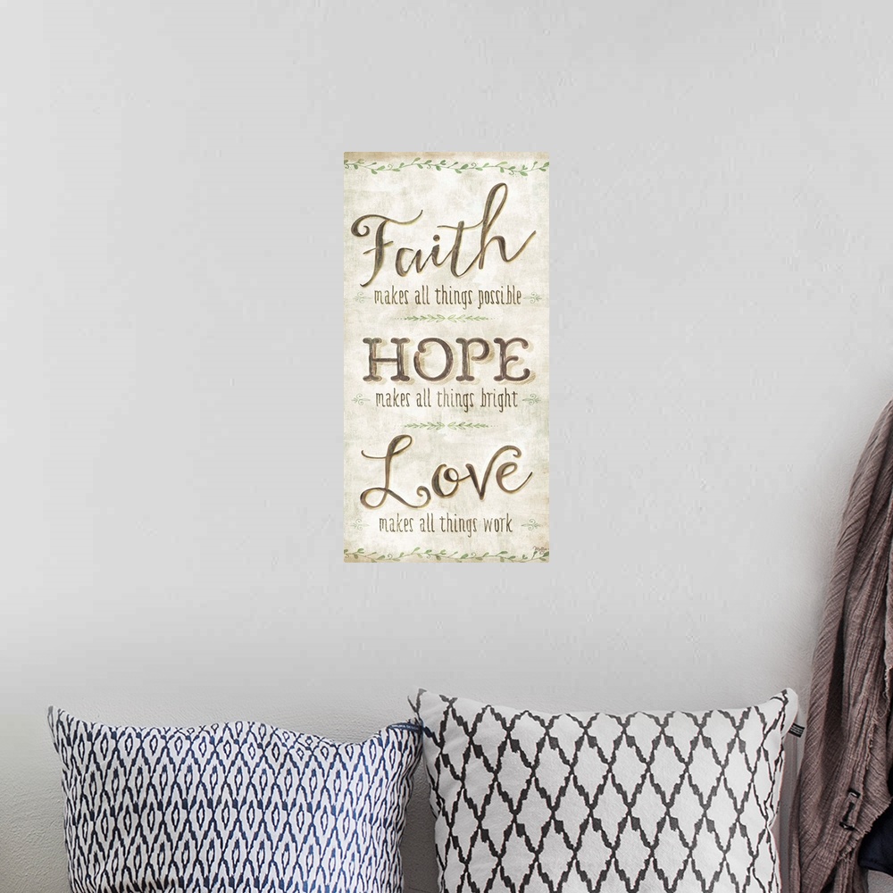 A bohemian room featuring Faith, Hope, Love