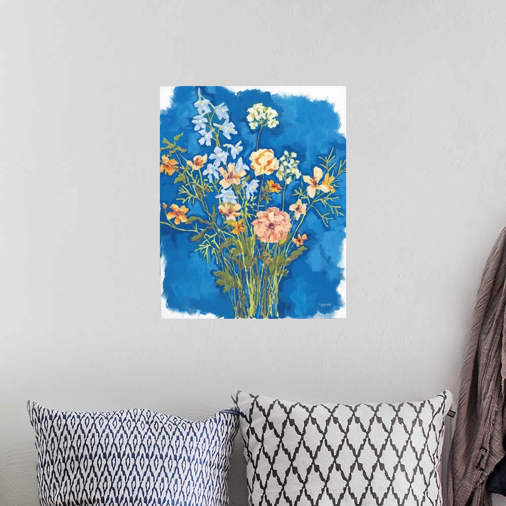 A bohemian room featuring Flowers On Blue
